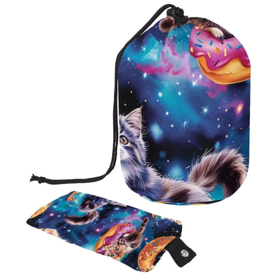 PhooArto Travel Cosmetic Bags Barrel Makeup Bag, Multifunctional Toiletry Bucket Bags Round Organizer Storage Pocket, Donuts Kitten Blue Galaxy