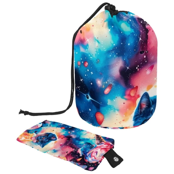 PhooArto Travel Cosmetic Bags Barrel Makeup Bag, Multifunctional Toiletry Bucket Bags Round Organizer Storage Pocket, Galaxy Kittens Ice Cream Pattern