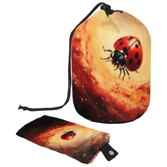 PhooArto Travel Cosmetic Bags Barrel Makeup Bag, Multifunctional Toiletry Bucket Bags Round Organizer Storage Pocket, Ladybug on Galaxy Space