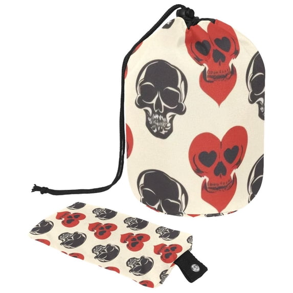 PhooArto Travel Cosmetic Bags Barrel Makeup Bag, Multifunctional Toiletry Bucket Bags Round Organizer Storage Pocket, Love Skull Pattern