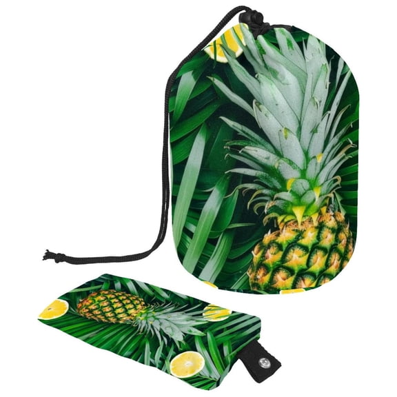 PhooArto Travel Cosmetic Bags Barrel Makeup Bag, Multifunctional Toiletry Bucket Bags Round Organizer Storage Pocket, Palm Leaves Pineapple Pattern