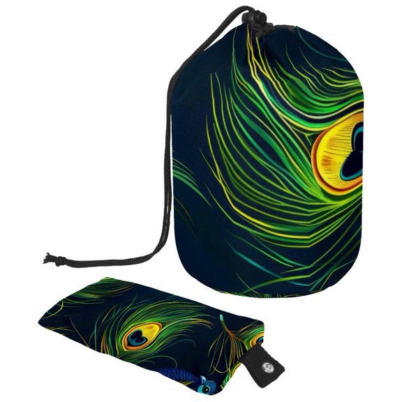 PhooArto Travel Cosmetic Bags Barrel Makeup Bag, Multifunctional Toiletry Bucket Bags Round Organizer Storage Pocket, Peacock Feather Green Pattern