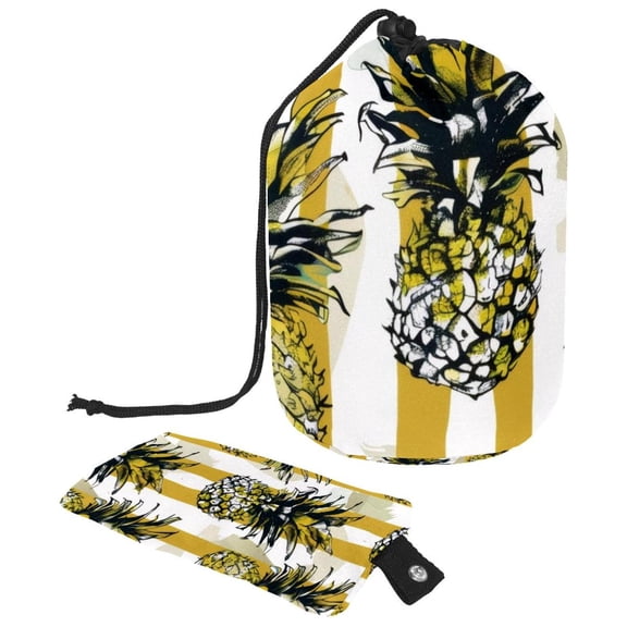 PhooArto Travel Cosmetic Bags Barrel Makeup Bag, Multifunctional Toiletry Bucket Bags Round Organizer Storage Pocket, Pineapple Yellow Stripes Pattern