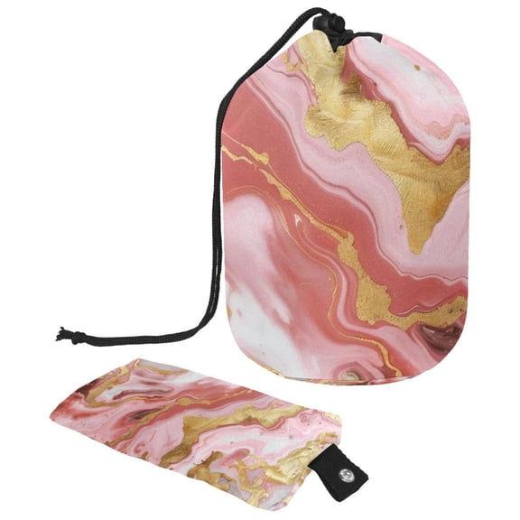 PhooArto Travel Cosmetic Bags Barrel Makeup Bag, Multifunctional Toiletry Bucket Bags Round Organizer Storage Pocket, Pink and Golden Marble Print