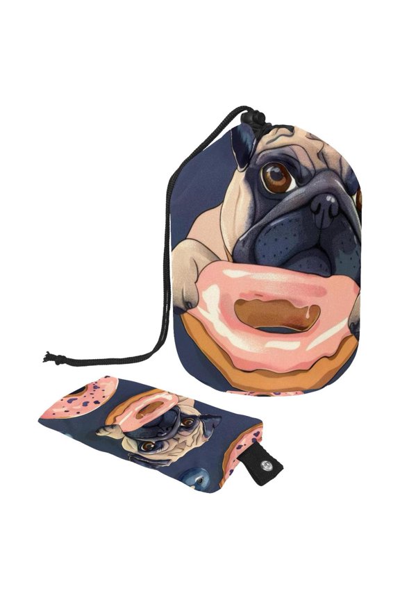 Travel Cosmetic Bags Barrel Makeup Bag, Multifunctional Toiletry Bucket Bags Round Organizer Storage Pocket, Pug Dog Eating Donuts Pattern