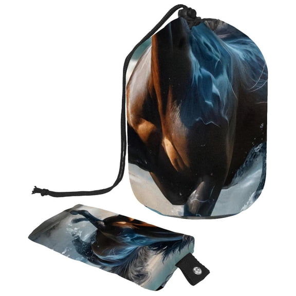 PhooArto Travel Cosmetic Bags Barrel Makeup Bag, Multifunctional Toiletry Bucket Bags Round Organizer Storage Pocket, Sea Running Horse