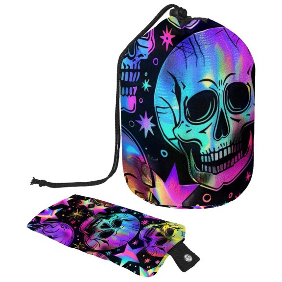 PhooArto Travel Cosmetic Bags Barrel Makeup Bag, Multifunctional Toiletry Bucket Bags Round Organizer Storage Pocket, Stars and Skull Pattern