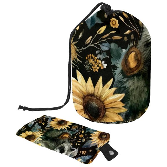 PhooArto Travel Cosmetic Bags Barrel Makeup Bag, Multifunctional Toiletry Bucket Bags Round Organizer Storage Pocket, Sunflowers Raccoons Pattern