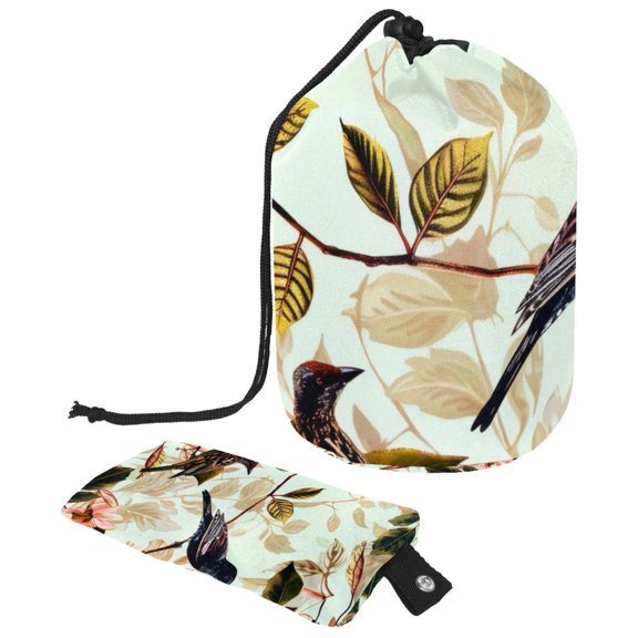PhooArto Travel Cosmetic Bags Barrel Makeup Bag, Multifunctional Toiletry Bucket Bags Round Organizer Storage Pocket, Tropical Green Leaves Birds