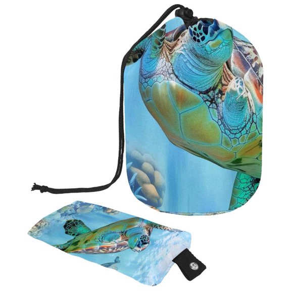 PhooArto Travel Cosmetic Bags Barrel Makeup Bag, Multifunctional Toiletry Bucket Bags Round Organizer Storage Pocket, Underwater Fish Sea Turtle
