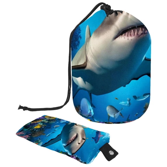 PhooArto Travel Cosmetic Bags Barrel Makeup Bag, Multifunctional Toiletry Bucket Bags Round Organizer Storage Pocket, Underwater Fish Shark Coral