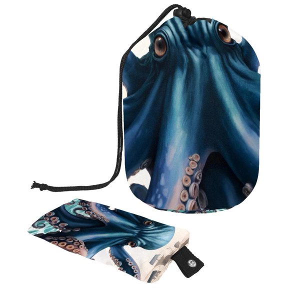PhooArto Travel Cosmetic Bags Barrel Makeup Bag, Multifunctional Toiletry Bucket Bags Round Organizer Storage Pocket, Vintage Blue Octopus