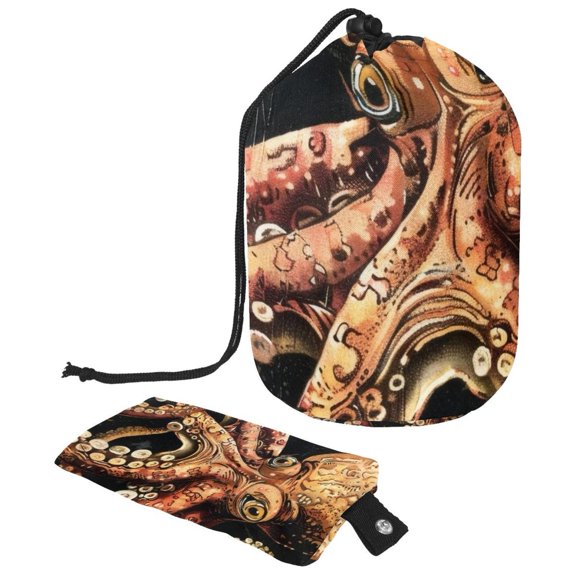 PhooArto Travel Cosmetic Bags Barrel Makeup Bag, Multifunctional Toiletry Bucket Bags Round Organizer Storage Pocket, Vintage Octopus Tentacles Print