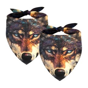 PhooArto Tribal Wolf Galaxy Moon Dog Bandanas, 2 Pack Soft Washable Pet Scarf Triangle for Large Dogs Puppies and Cats