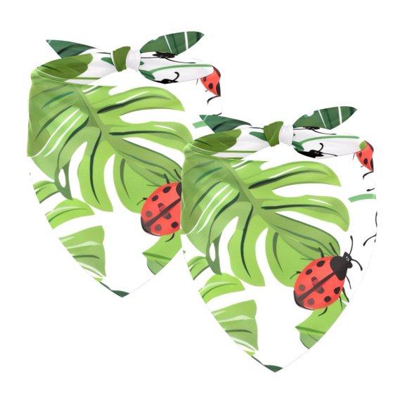 PhooArto Tropical Palm Leaf Ladybugs Pattern Dog Bandanas, 2 Pack Soft Washable Pet Scarf Triangle for Large Dogs Puppies and Cats