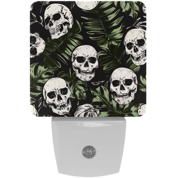 PhooArto Tropical Palm Leaves Skulls Pattern Plug in LED Night Light Auto Sensor Dusk to Dawn Decorative Night for Bedroom, Bathroom, Kitchen, Hallway, Stairs, Baby's Room, Energy Saving