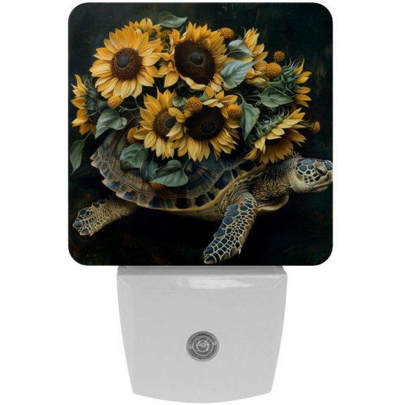 PhooArto Turtle Sunflowers Bouquet Plug in LED Night Light Auto Sensor Dusk to Dawn Decorative Night for Bedroom, Bathroom, Kitchen, Hallway, Stairs, Baby's Room, Energy Saving