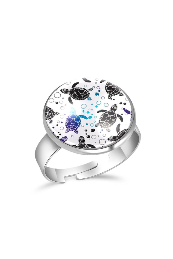 Turtles Bubble Pattern Stainless Steel Rings for Women, Open Adjustable Ring Promise Ring Jewelry Gifts