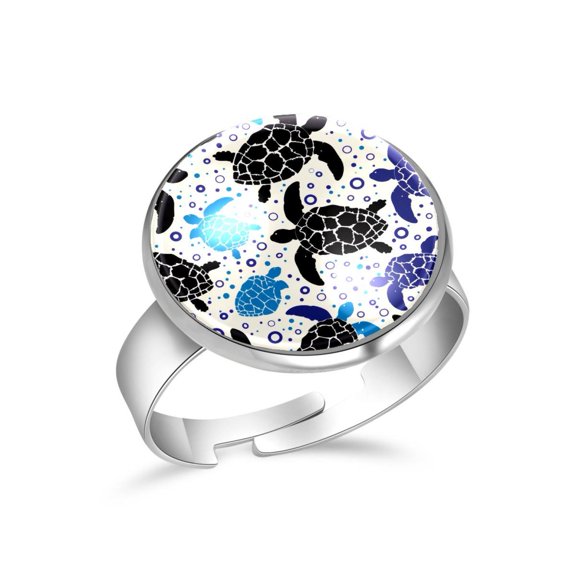 PhooArto Turtles Silhouette Bubble Pattern Stainless Steel Rings for Women, Open Adjustable Ring Promise Ring Jewelry Gifts