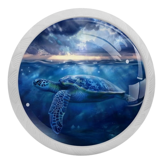PhooArto Underwater Sea Turtle 4 PCS Crystal Glass Cabinet Knobs, Drawer Kitchen Cabinets Dresser Cupboard Wardrobe Pulls Handle - Glowing in the Dark