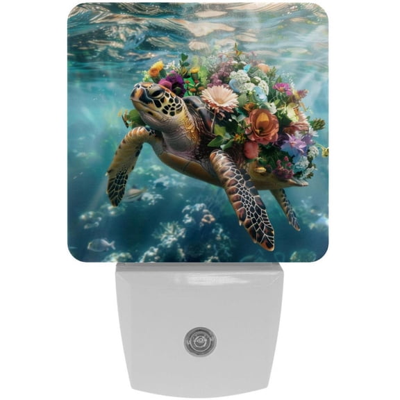 PhooArto Underwater Sea Turtle Flowers Bouquet Plug in LED Night Light Auto Sensor Dusk to Dawn Decorative Night for Bedroom, Bathroom, Kitchen, Hallway, Stairs, Baby's Room, Energy Saving