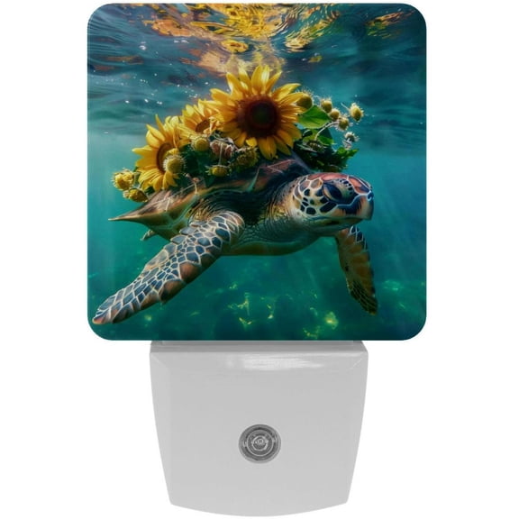 PhooArto Underwater Sea Turtle Sunflowers Plug in LED Night Light Auto Sensor Dusk to Dawn Decorative Night for Bedroom, Bathroom, Kitchen, Hallway, Stairs, Baby's Room, Energy Saving
