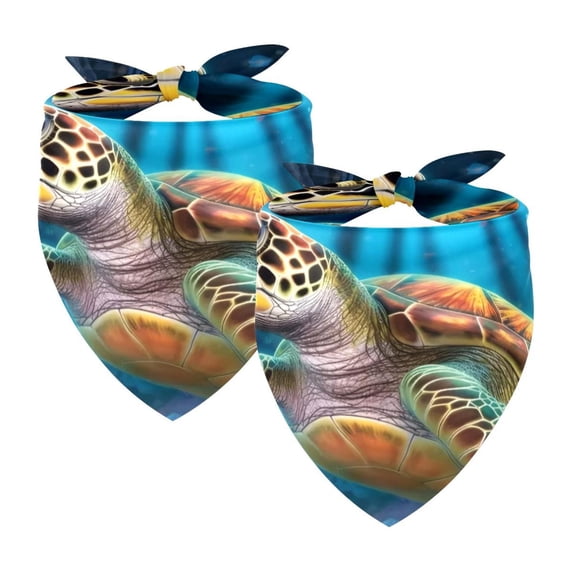 PhooArto Underwater World Sea Turtle Dog Bandanas, 2 Pack Soft Washable Pet Scarf Triangle for Large Dogs Puppies and Cats