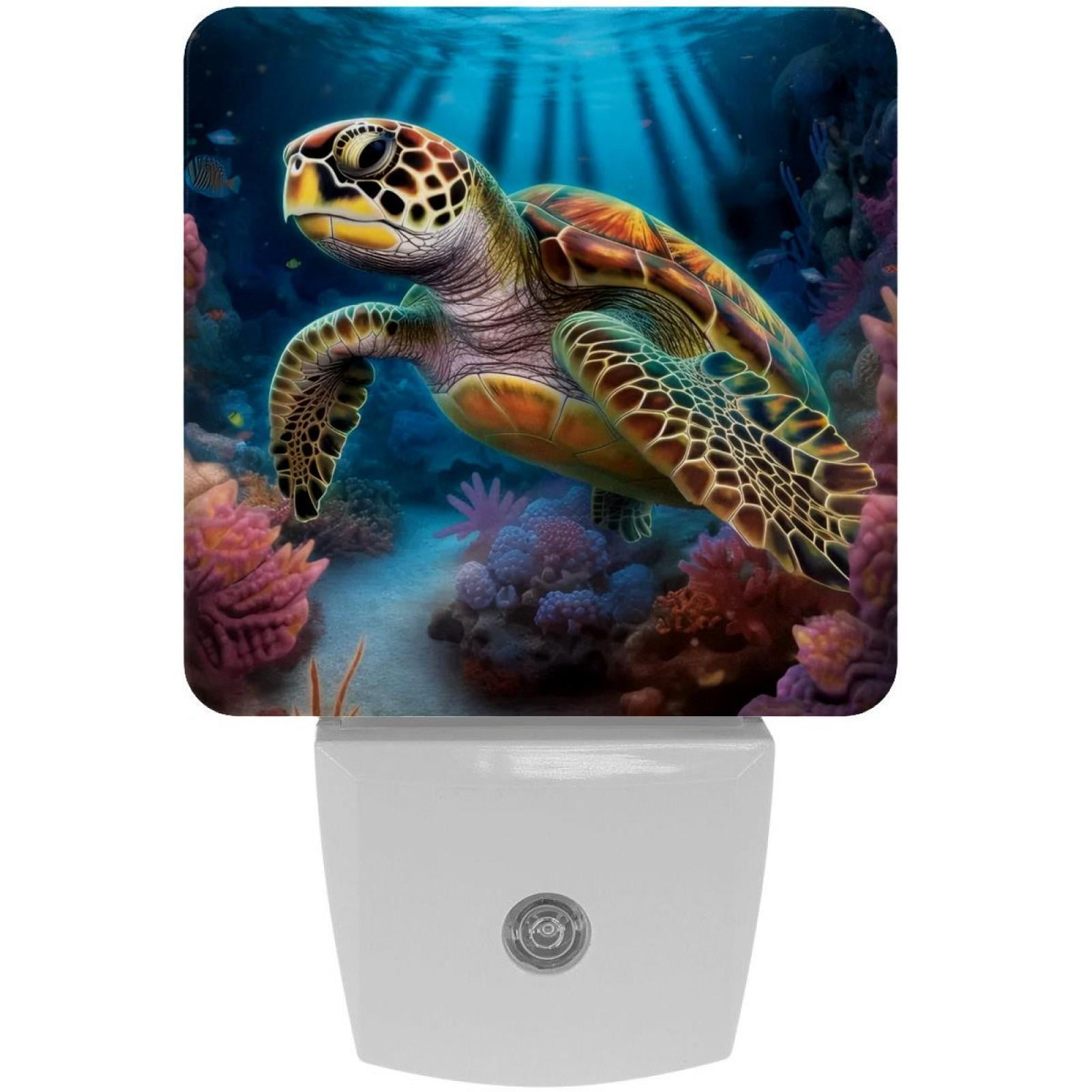 PhooArto Underwater World Sea Turtle Plug in LED Night Light Auto Sensor Dusk to Dawn Decorative Night for Bedroom, Bathroom, Kitchen, Hallway, Stairs, Baby's Room, Energy Saving
