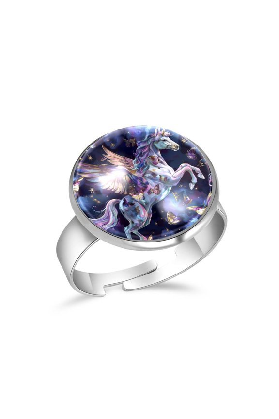 Unicorn Butterflies Pattern Stainless Steel Rings for Women, Open Adjustable Ring Promise Ring Jewelry Gifts