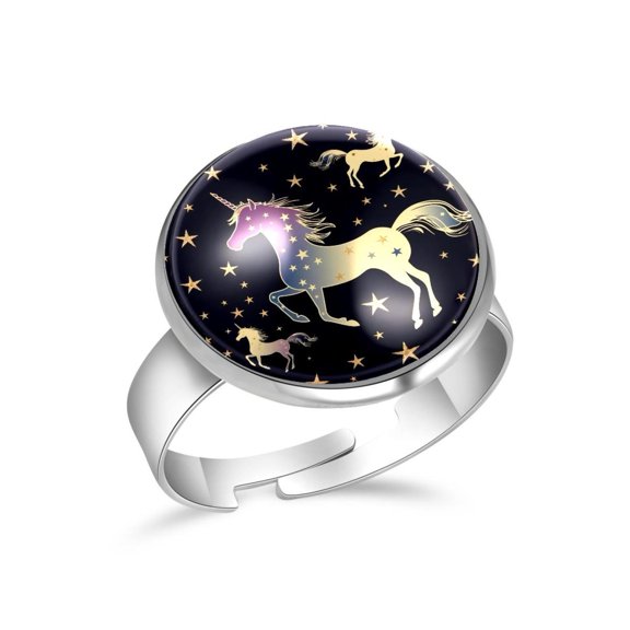 PhooArto Unicorn Magic Stars Pattern Stainless Steel Rings for Women, Open Adjustable Ring Promise Ring Jewelry Gifts