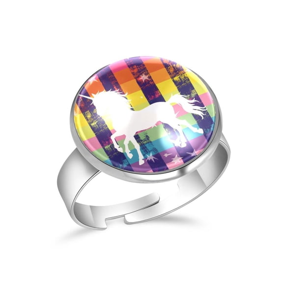 PhooArto Unicorn Rainbow Striped Pattern Stainless Steel Rings for Women, Open Adjustable Ring Promise Ring Jewelry Gifts