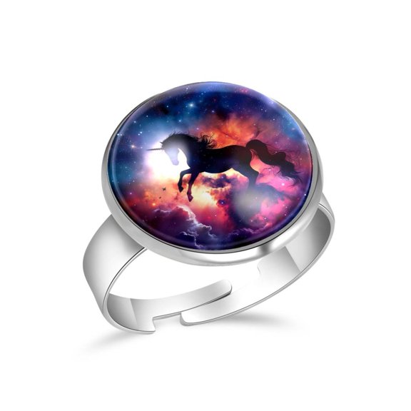 PhooArto Unicorn Silhouette Galaxy Cloud Stainless Steel Rings for Women, Open Adjustable Ring Promise Ring Jewelry Gifts