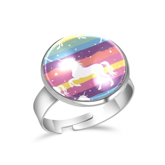 PhooArto Unicorn Silhouette Rainbow Pattern Stainless Steel Rings for Women, Open Adjustable Ring Promise Ring Jewelry Gifts