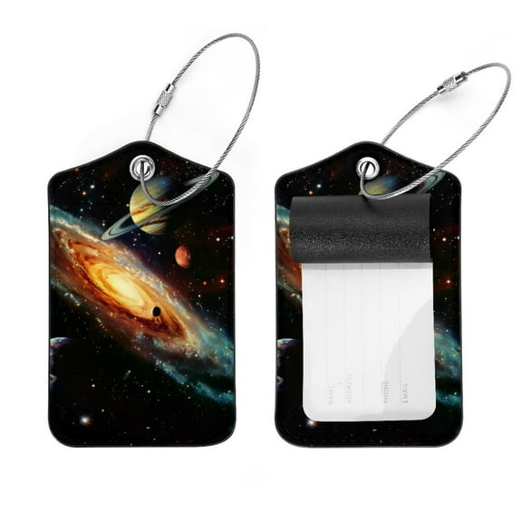 PhooArto Universe Solar Galaxy Luggage Tags with Stainless Steel Loop, 2 Pack Luggage Tag Holders for Travel Luggage Baggage Identifier