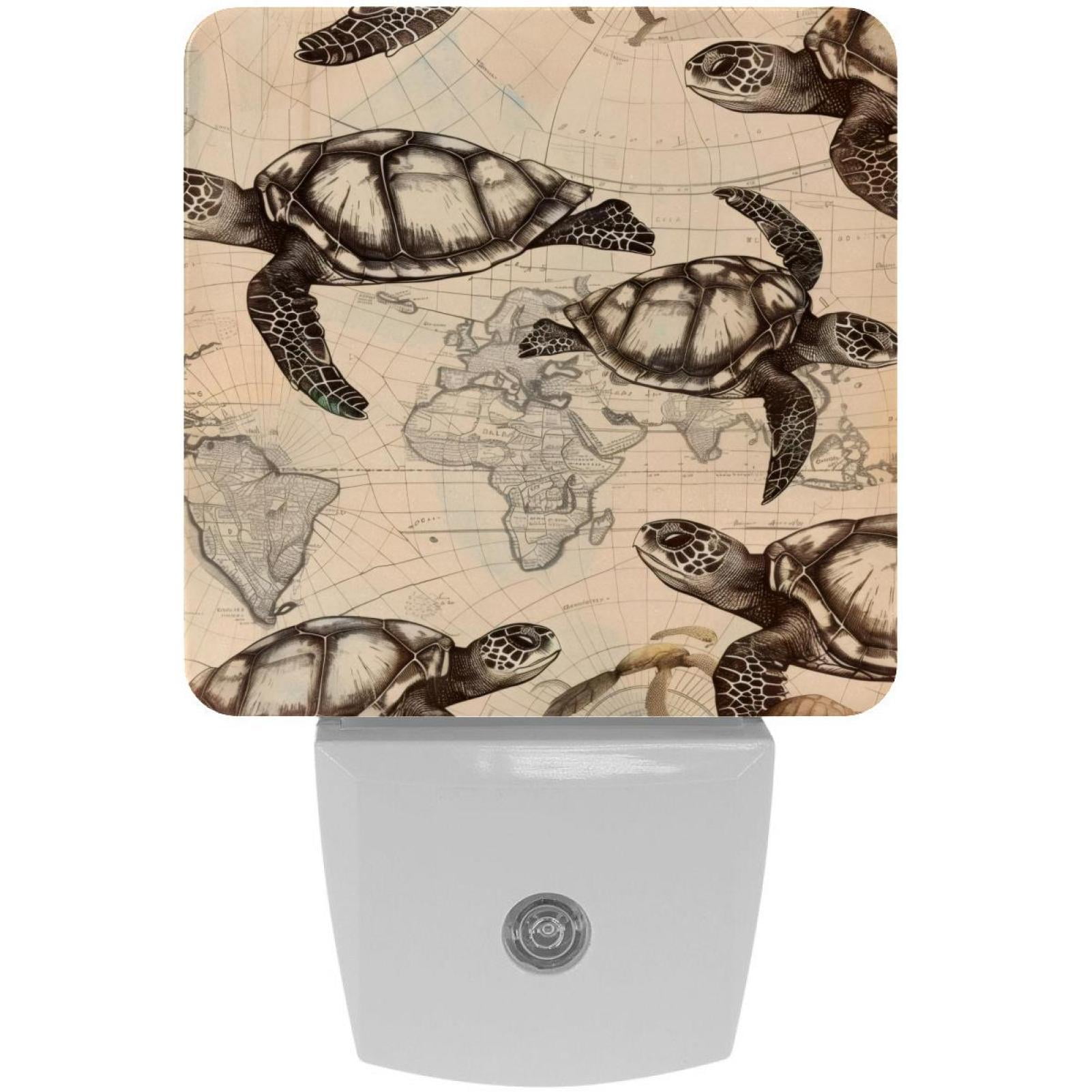 PhooArto Vinatge Map Sea Turtles Plug in LED Night Light Auto Sensor Dusk to Dawn Decorative Night for Bedroom, Bathroom, Kitchen, Hallway, Stairs, Baby's Room, Energy Saving