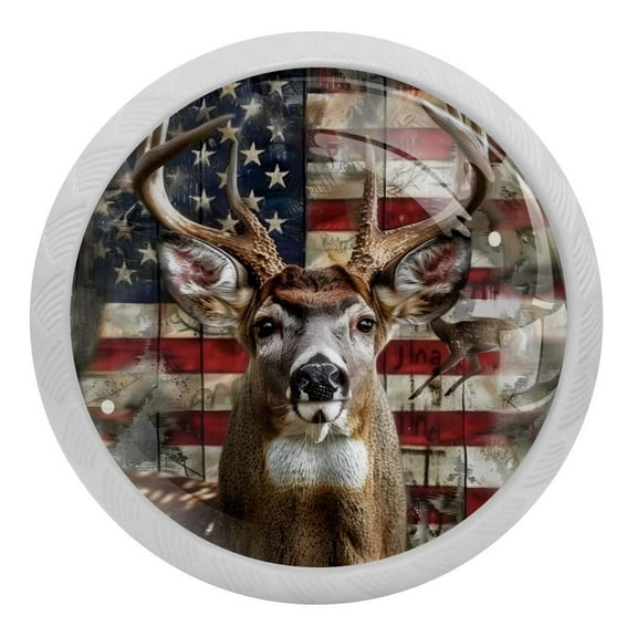 PhooArto Vintage American Flag Deer 4 PCS Crystal Glass Cabinet Knobs, Drawer Kitchen Cabinets Dresser Cupboard Wardrobe Pulls Handle - Glowing in the Dark