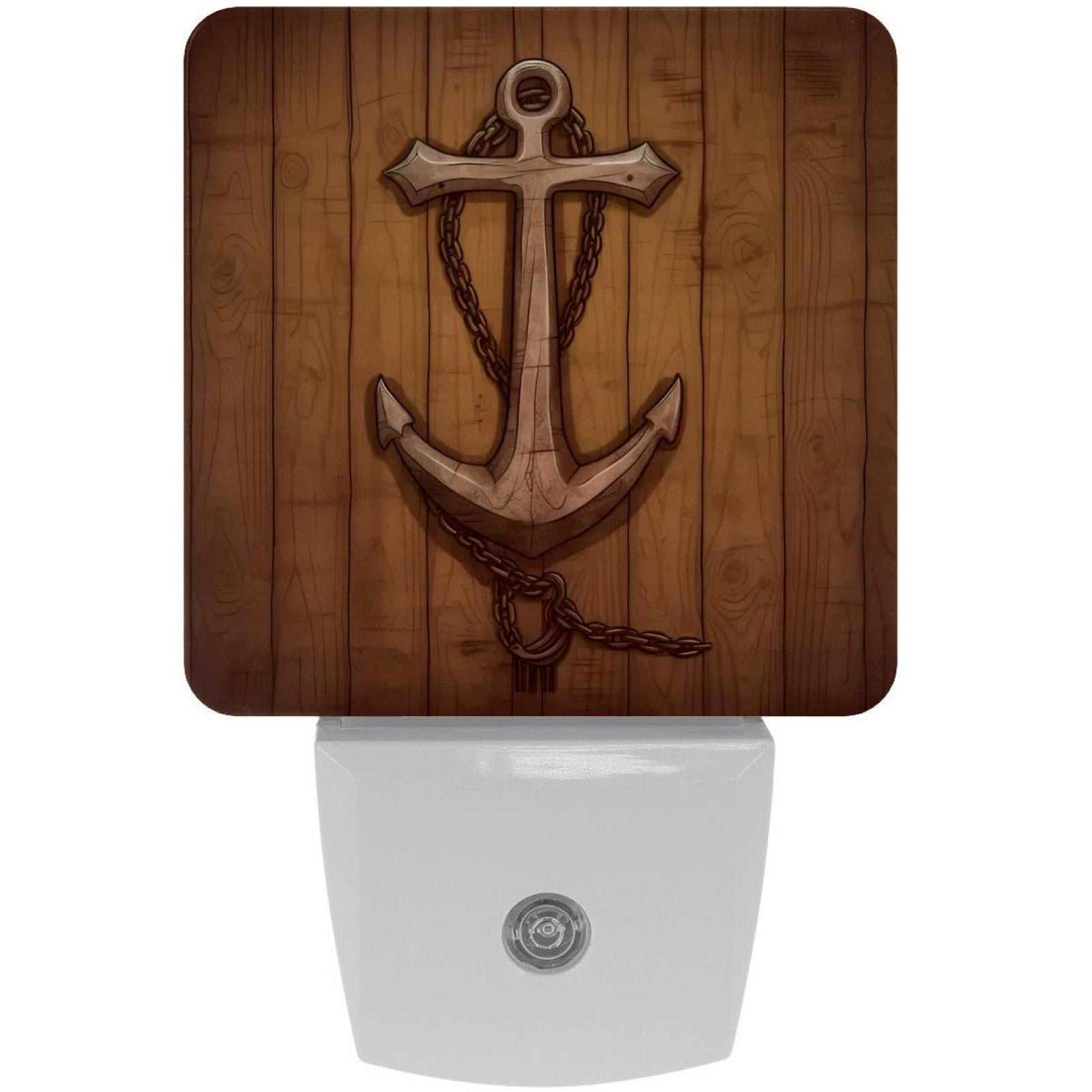 PhooArto Vintage Anchor Wooden Board Plug in LED Night Light Auto Sensor Dusk to Dawn Decorative Night for Bedroom, Bathroom, Kitchen, Hallway, Stairs, Baby's Room, Energy Saving