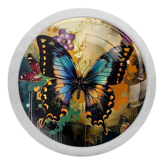 PhooArto Vintage Art Butterfly 4 PCS Crystal Glass Cabinet Knobs, Drawer Kitchen Cabinets Dresser Cupboard Wardrobe Pulls Handle - Glowing in the Dark