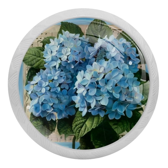 PhooArto Vintage Blue Hydrangeas 4 PCS Crystal Glass Cabinet Knobs, Drawer Kitchen Cabinets Dresser Cupboard Wardrobe Pulls Handle - Glowing in the Dark
