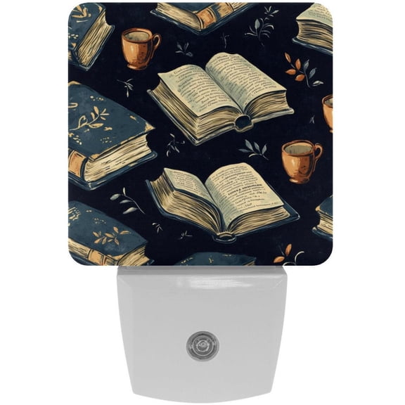 PhooArto Vintage Bookish Patterns Plug in LED Night Light Auto Sensor Dusk to Dawn Decorative Night for Bedroom, Bathroom, Kitchen, Hallway, Stairs, Baby's Room, Energy Saving