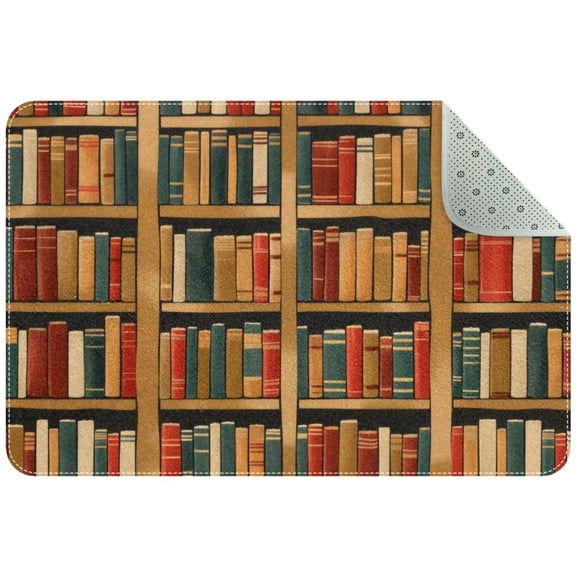 PhooArto Vintage Bookshelf Patterns Indoor Door Mat, Non-Slip Absorbent Doormat Inside Floor Mats Area Rug for Entryway, Machine Washable Entrance Rug Outdoor 35x24in