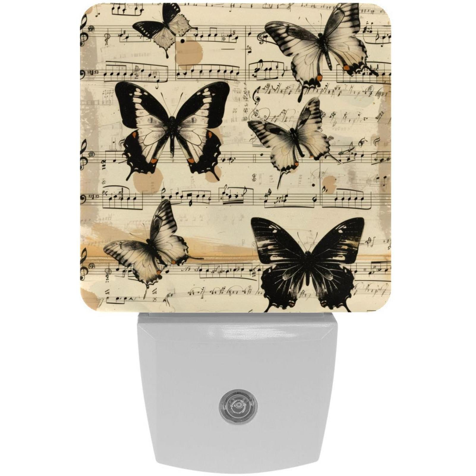 PhooArto Vintage Butterflies and Music Notes Patterns Plug in LED Night Light Auto Sensor Dusk to Dawn Decorative Night for Bedroom, Bathroom, Kitchen, Hallway, Stairs, Baby's Room, Energy Saving