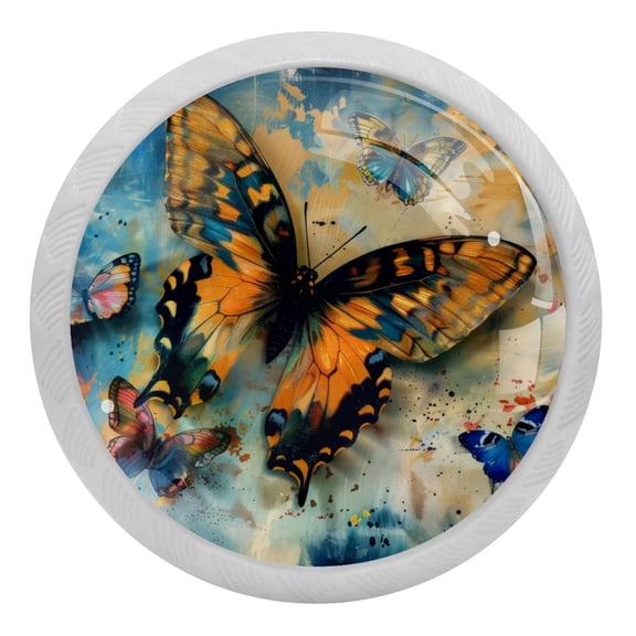 PhooArto Vintage Butterfly 4 PCS Crystal Glass Cabinet Knobs, Drawer Kitchen Cabinets Dresser Cupboard Wardrobe Pulls Handle - Glowing in the Dark