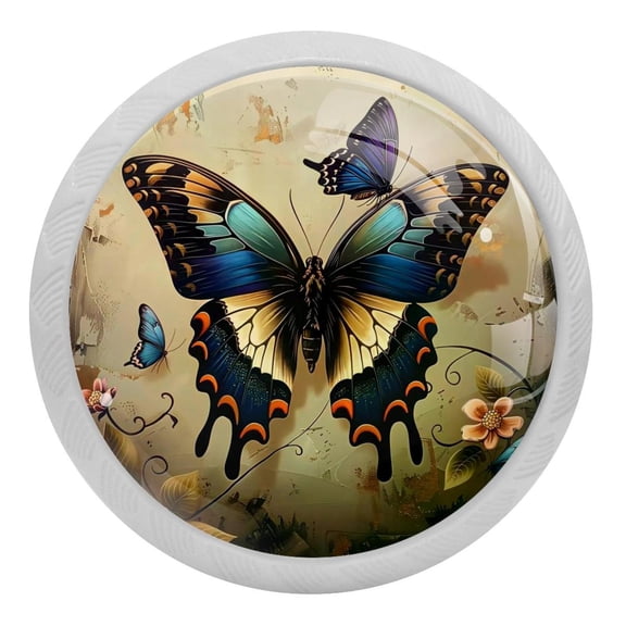 PhooArto Vintage Butterfly 4 PCS Crystal Glass Cabinet Knobs, Drawer Kitchen Cabinets Dresser Cupboard Wardrobe Pulls Handle - Glowing in the Dark