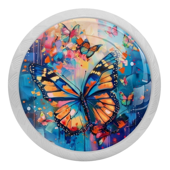 PhooArto Vintage Butterfly Flower 4 PCS Crystal Glass Cabinet Knobs, Drawer Kitchen Cabinets Dresser Cupboard Wardrobe Pulls Handle - Glowing in the Dark