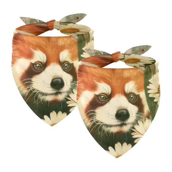 PhooArto Vintage Daisy Flowers Red Panda Dog Bandanas, 2 Pack Soft Washable Pet Scarf Triangle for Large Dogs Puppies and Cats