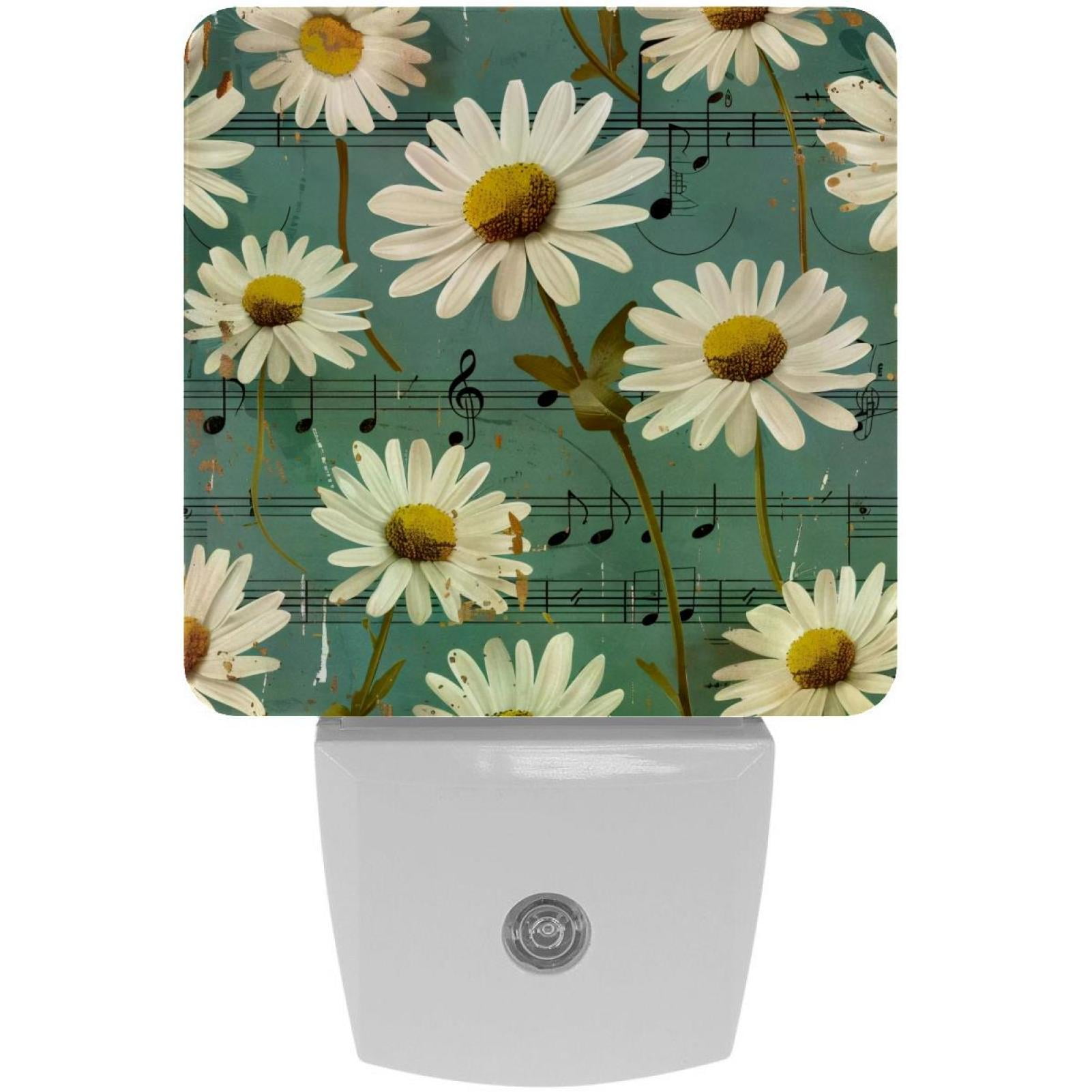 PhooArto Vintage Daisy Music Notes Pattern Plug in LED Night Light Auto Sensor Dusk to Dawn Decorative Night for Bedroom, Bathroom, Kitchen, Hallway, Stairs, Baby's Room, Energy Saving
