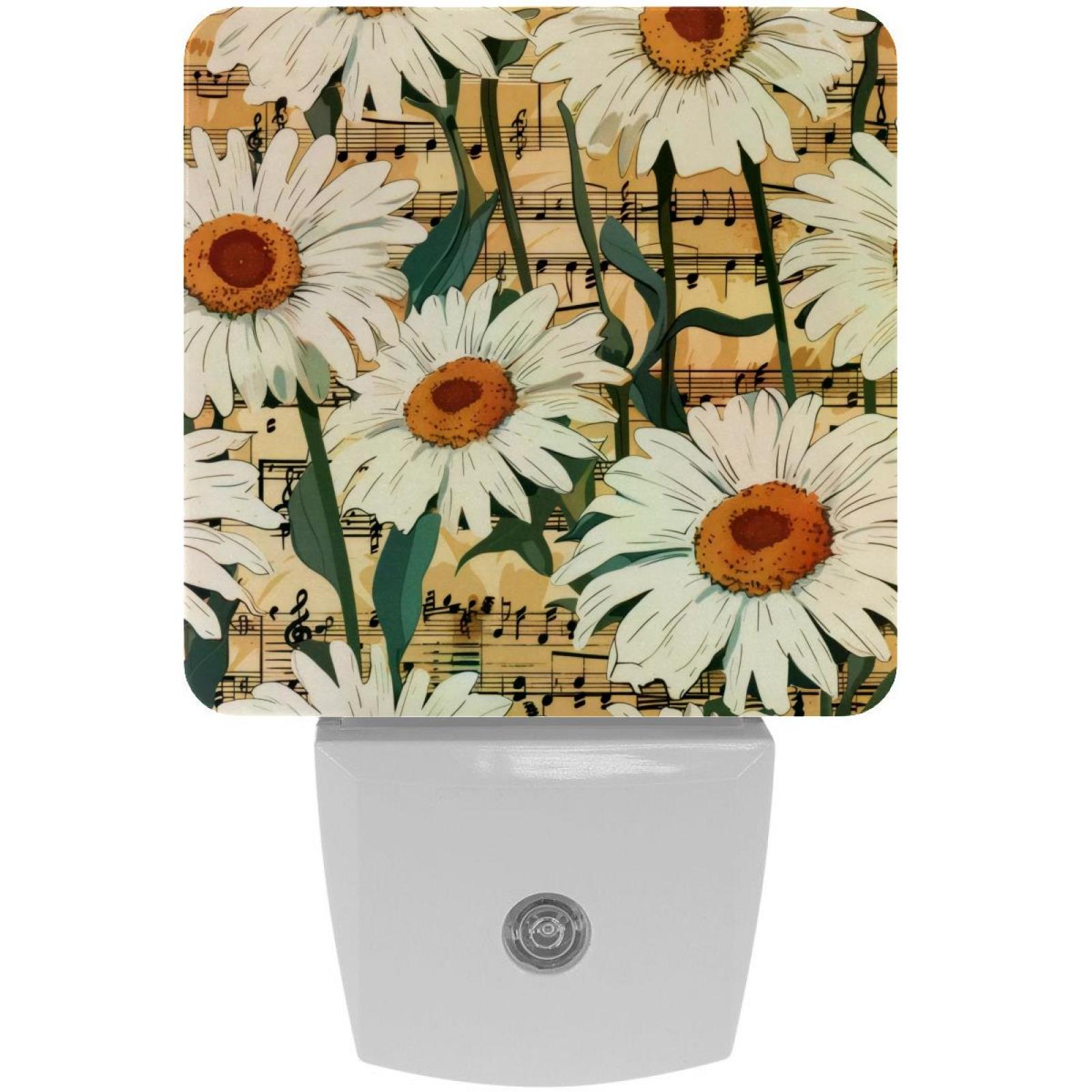 PhooArto Vintage Daisy and Music Notes Pattern Plug in LED Night Light Auto Sensor Dusk to Dawn Decorative Night for Bedroom, Bathroom, Kitchen, Hallway, Stairs, Baby's Room, Energy Saving