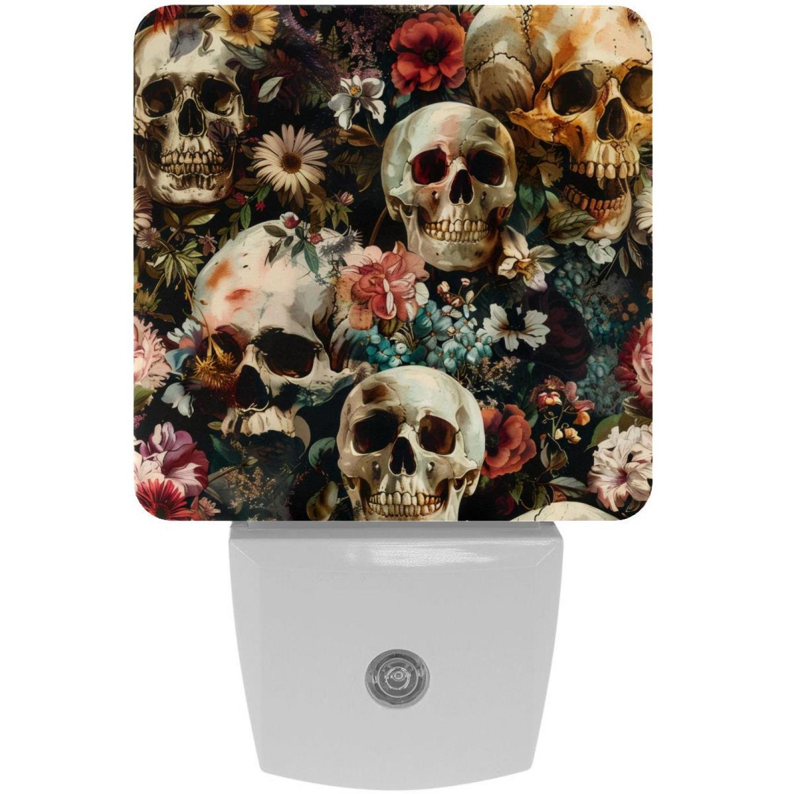 PhooArto Vintage Floral Skulls Plug in LED Night Light Auto Sensor Dusk to Dawn Decorative Night for Bedroom, Bathroom, Kitchen, Hallway, Stairs, Baby's Room, Energy Saving