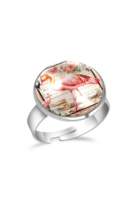 Vintage Letter Flamingo Flower Stainless Steel Rings for Women, Open Adjustable Ring Promise Ring Jewelry Gifts